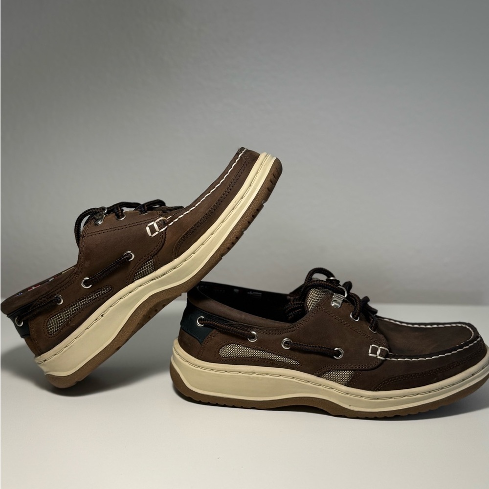Brown and Cream Classic Boat Shoes with Moccasin Construction